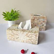 1 pièce Boîte à mouchoirs incrustée de coquillages naturels dorés, style de luxe pour le salon, la salle à manger, porte-serviettes de bureau minimaliste. Convient pour les restaurants, la maison, la chambre, le salon, la salle de bain, le Nouvel An, Halloween, cadeau de Noël