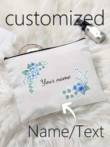 Flowers, Butterflies, Bows, Halloween, Christmas, Clutch, Coin Purse, Toiletries, Makeup Bag, DIY, Send Girlfriend, Valentine's Day, Send Mom, Mother's Day, Travel, Bag, Women's Bag, Travel Essentials, Cloth Bag, Custom Name, Autumn New Fashion, Christmas Gifts, Holiday Essentials - Beige - View 1