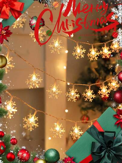 10米/6米/3米/1.5米圣诞雪花灯冬季装饰雪花灯串，暖色灯，白色灯，彩色灯，新年快乐，露营装饰，星形仙女夜灯，灯笼，干电池供电（不含）