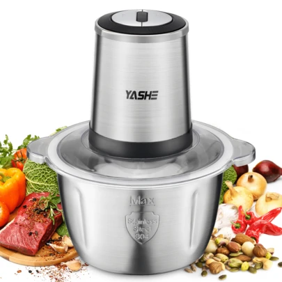 YASHE Mini Food Chopper 500W, Electric Food Processor With 1.8L Stainless Steel Bowl, Meat Grinder With 4 Bi-Level Blades, 2 Speeds