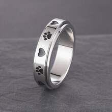 1pc Cute Pet Paw Print Rotatable Stainless Steel Fidget Ring, Fashion Animal Paw Print Spin Ring Jewelry, Decoration For Anxiety Relief