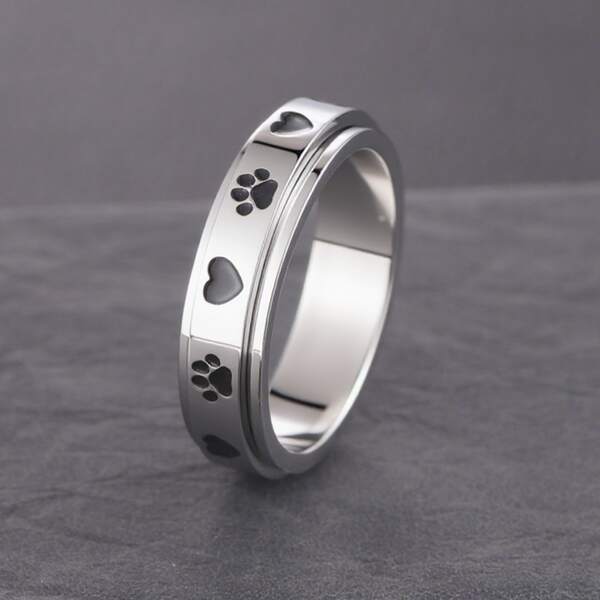 1 Stück süßer Haustier Pfoten Muster drehbarer Edelstahl Fidget Ring, modischer Tier Pfoten Muster Spin Ring Schmuck, Dekoration zur Angstlinderung