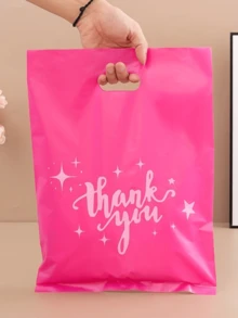 50 piezas Bolsas de regalo de agradecimiento, Bolsas de compras, Bolsas de plástico para compras al por menor de 9.84 X13.78 pulgadas, Bolsas de agradecimiento de plástico utilizadas en tiendas, boutiques, fiestas, regalos, ropa, etc. (Rosa rojo)