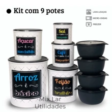 9-Piece Decorated Plastic Kitchen Food Container Kit - Black and White - View 2