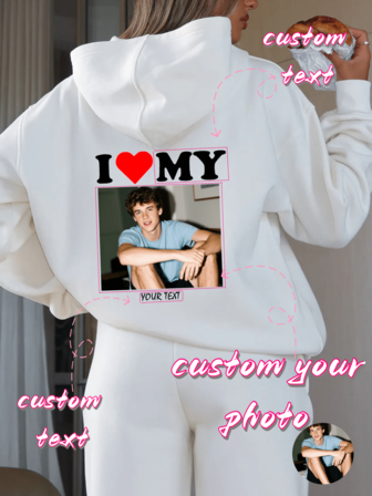 1 pieza Sudadera personalizada para mujer, con texto e imágenes personalizados. Personaliza tu sudadera favorita, una prenda de manga larga única adecuada para salidas diarias, en casa, ejercicio y otras ocasiones. Es el regalo perfecto para familiares, amigos y mejores amigos, así como para el Día de San Valentín y cumpleaños.
