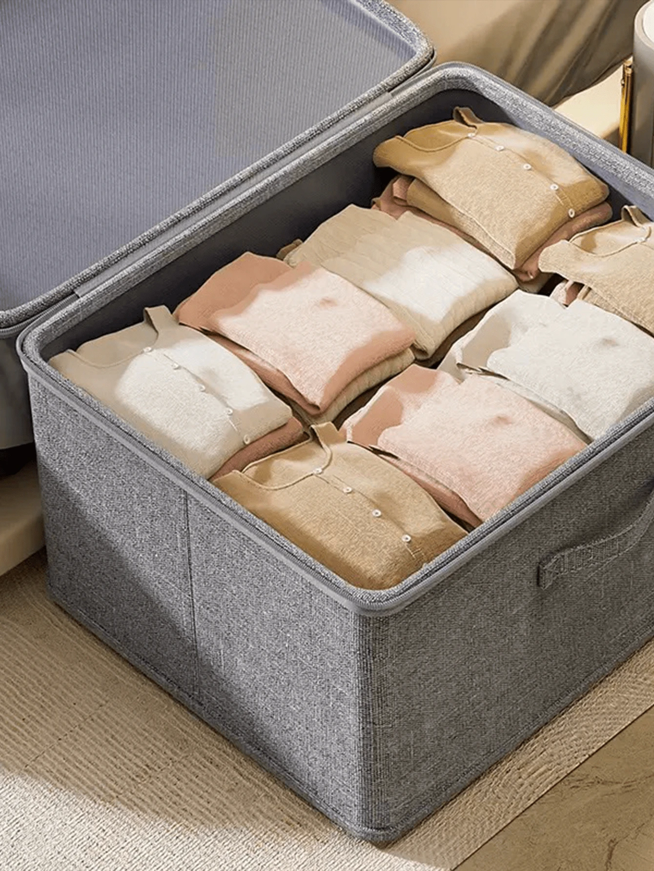 1件防尘灰色折叠收纳透气防尘储物盒大容量衣柜收纳盒带盖可容纳衣服袜子连衣裙毛毯内衣文胸可折叠衣柜收纳盒衣物分类整理器适用于居家卧室更衣室出差学校宿舍酒店打包必需品 - 彩色 - 查看 1