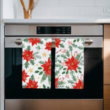 2 peças de toalhas de cozinha com estampa de poinsétia em aquarela minimalista, panos de prato de poliéster macio, adequados para decoração de cozinha, limpeza, decoração de festas de fim de ano, itens essenciais para cozinha e banheiro, decoração de casa, presente de inauguração - Multicolorido - Ver 5