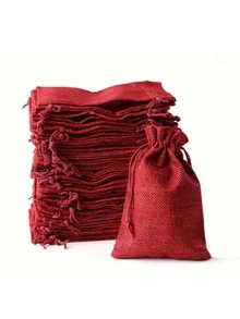 10/20/30/50 件圣诞红和绿色亚麻抽绳礼品袋 - 耐用、天然纤维袋，适用于婚礼、派对、生日等 - 非常适合糖果、巧克力、珠宝和礼品、婚礼回礼 | 天然纤维袋 | 耐用礼品袋、亚麻礼品袋 - 彩色 - 查看 12