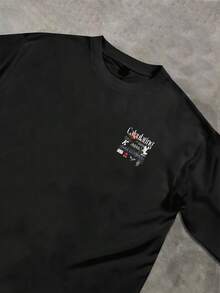 Men's Casual Long Sleeve TShirt With Flame Rose Graphic Print, Stylish & Comfortable 100% Cotton Tee,  Streetwear Top For Men, Fashion Forward Design & Excellent Quality. - 黑色 - 查看 4