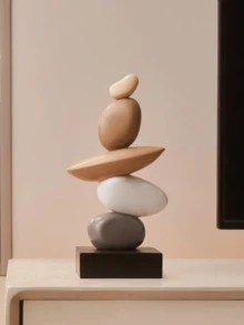 堆叠石雕 - 抽象平衡岩石艺术树脂雕塑，时尚优雅的设计，适合家庭和办公室的装饰性桌面雕像