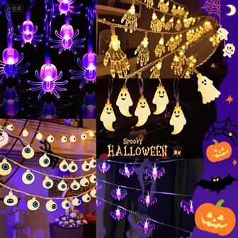 1pc 10/20 Led Lights Halloween String Lights Eyeball,Ghost Claw, Bat,Spider,Ghost Battery Powered Halloween Indoor Outdoor Lighting For Home Bedroom Birthday Party Theme Party(Battery Not Included)