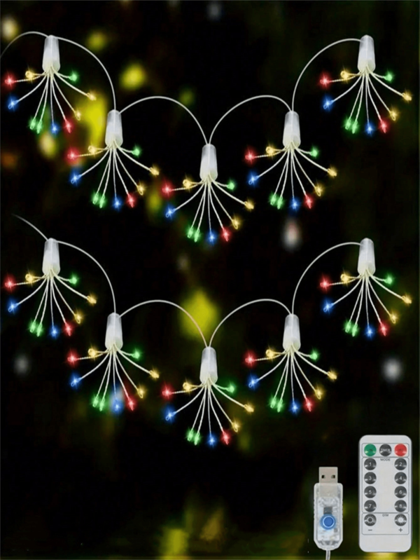1 Peça 50/100 LED Luzes de Corda de Decoração de Natal em Formato de Foguete, Luzes de Jardim Coloridas em Formato de Dente-de-leão, 8 Modos de Luzes Fadas Estreladas, Alimentação USB com Controle Remoto, Adequado para Decoração Interna, Externa, Festa de Casamento, Decoração de Natal, Árvore de Natal, Presente, Ação de Graças, Festa, Interno, Externo, Jardim, Dia das Bruxas