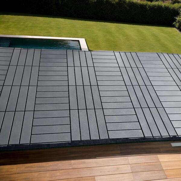 Interlocking Deck Tiles 12x12 Inch Plastic Floor Tiles For Patio, Balcony, Garage & Poolside - Non-Slip, Drainage Grates, Easy Snap Design - Grey
