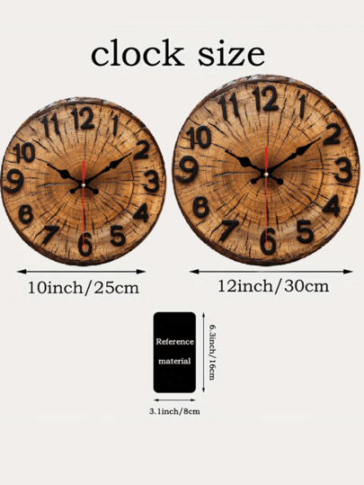Pc 10 Inch/12 Inch 2D Round Wooden Wand Klok Visible Wood Grain Growth Ring Classic Zwart Numbers s, Home, Office, Cafe Living Room Clock, Flat Home view 7