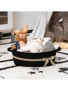 1pc Hand-Woven Storage Basket, Adorned With A Bow, Decorative Storage Basket, Suitable For Desktop Organization, Children's Room Storage, Toy Storage, Towel Storage, And Bathroom Storage. Can Be Used To Store Aromatherapy Products, Tissues, Towels, Flower Pots, Gifts, Etc. Can Also Be Used As A Gift Basket. - Multicolor - View 16