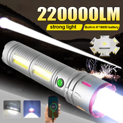 Upgrade Super Bright Flashlight Rechargeable LED Tactical Torch Built-In 6*18650 High Powerful Camping Flashlight Lighting 2km