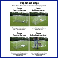 PORIYA Extra Large Humane Animal Trap Cage For Fox, Cat, Possum, Rabbit & Rat Heavy-Duty Steel Construction W/ Auto-Lock Door Collapsible For Storage - Silver - View 9