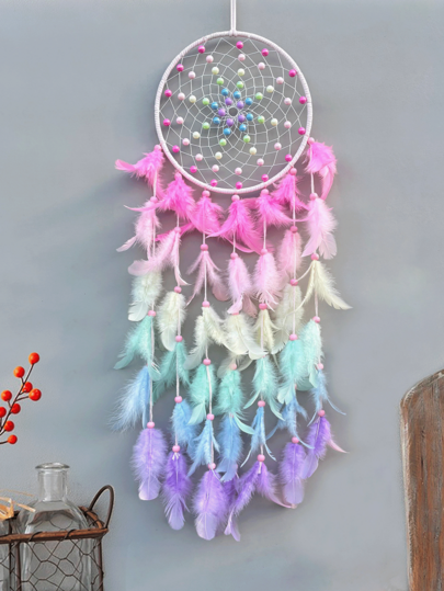 1pc Colorful Feather Decor Hanging Ornament, Boho Home Decor For Kids Room, Nordic Vintage Forest Dream Catcher