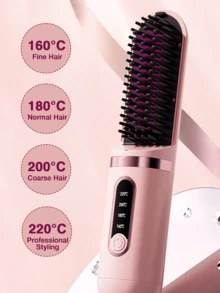 GENAI USB充电式直发梳 - 便携式快速加热造型工具，带LED显示屏 - 防毛躁，适合居家/旅行 - 黑色/粉色 - 彩色 - 查看 10