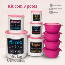 9-Piece Decorated Plastic Kitchen Food Container Kit - Blanco y rosa - Ver 2