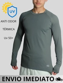 Men's Second Skin Thermal Polyamide Long Sleeve Anti-Odor UV50+ Protection Raglan Gym Training Running T-Shirt - Xám - Xem 3