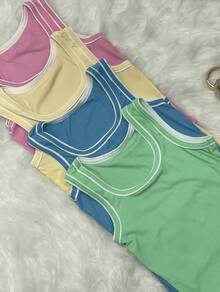 Women's Basic Tank Top In Plain Ribbed Fabric Summer - 奶油黃 - 查看 2