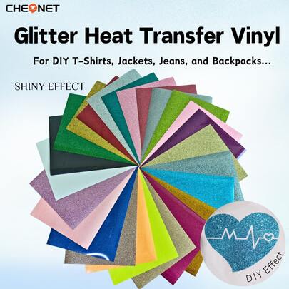 CHEONET 1 PC 30cmx21cm/11.8*8.2IN Glitter Heat Transfer Vinyl Film DIY Custom Clothing