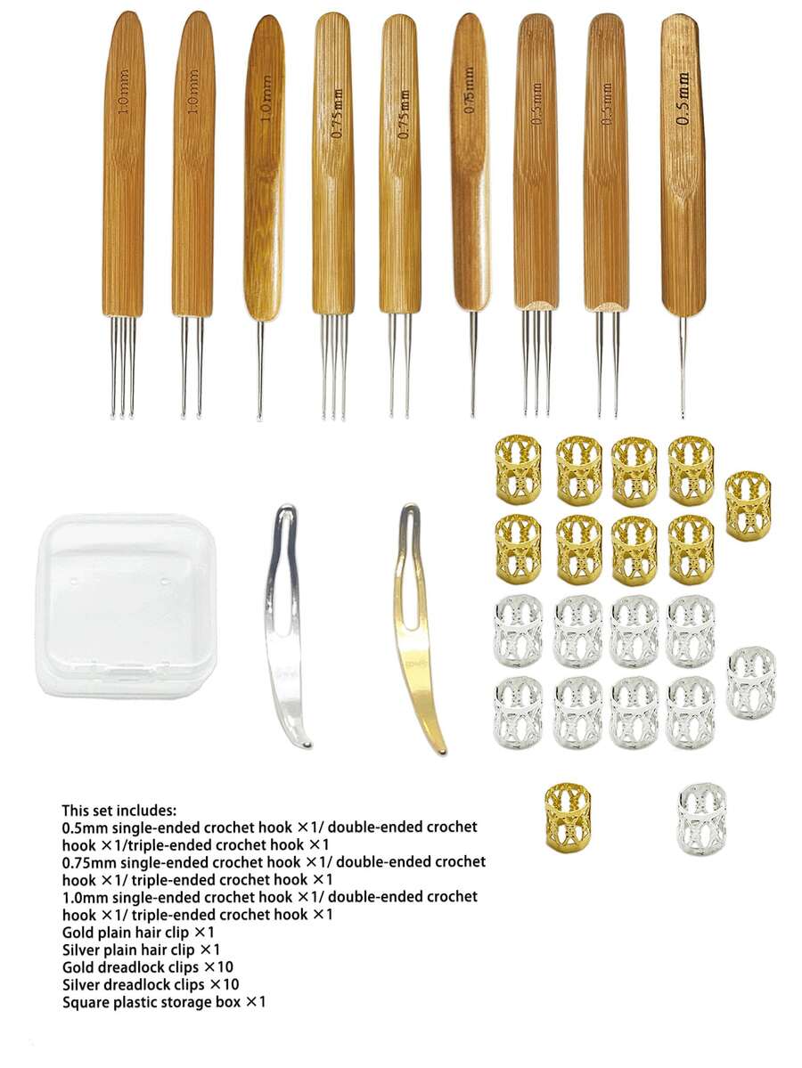 31pcs Professional Braiding Crochet Hook Tool Set - 3 Sizes Crochet Hooks + Hair Clips & Accessories, Home & Personal Braiding Styling Creative Tool Kit, Suitable For Professional Hairstylists - Multicolor - View 1