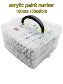100 色亚克力马克笔套装 专业双层盒 高覆盖率手绘 DIY 绘图工具 礼盒装（100 支/50 色） - 彩色 - 查看 1