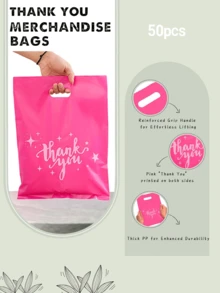 50 piezas Bolsas de regalo de agradecimiento, Bolsas de compras, Bolsas de plástico para compras al por menor de 9.84 X13.78 pulgadas, Bolsas de agradecimiento de plástico utilizadas en tiendas, boutiques, fiestas, regalos, ropa, etc. (Rosa rojo)