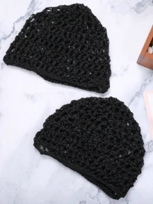 1 pieza Red de pelo de mujer de seda sintética suave de ganchillo, cubierta para cabello largo y corto rizado (negro) - Negro - Ver 8