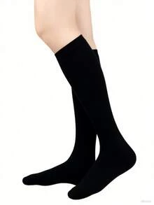 4 đôi tất đầu gối cho trẻ em, tất chịu áp lực, tất màu trơn, tất cao đến đầu gối, tất trẻ em, tất bắp chân màu trắng, phù hợp cho mọi mùa - màu đen - Xem 3