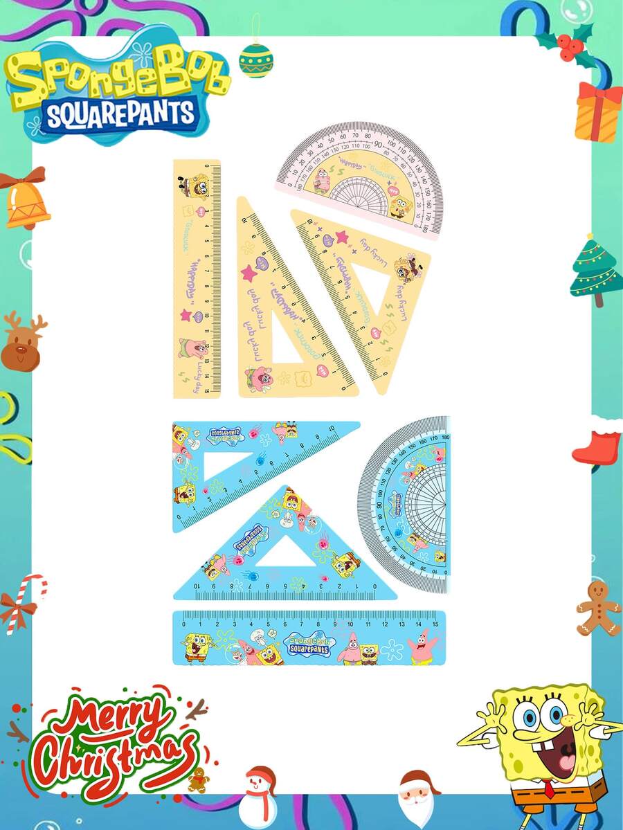 SpongeBob SquarePants Set de 4 reglas transparentes con diseños de Bob Esponja y Patricio Estrella, regla de dibujo y medición de acrílico con diseños de dibujos animados para estudiantes - Multicolor - Ver 1
