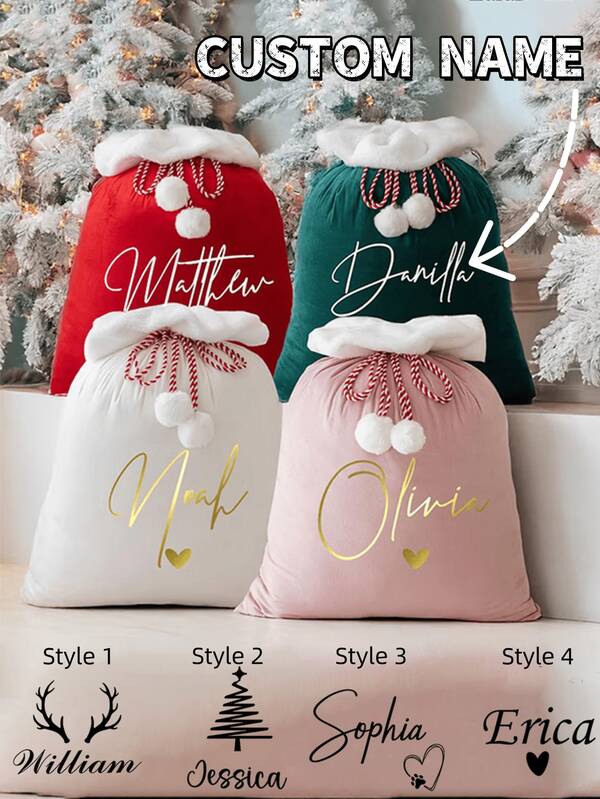 Personalized Christmas Gift Bag With Custom Name – Large Santa Sack For Kids – Xmas Gift Bag – Holiday Decoration Stocking Alternative – Multiple Colors-Baby Shower Gift