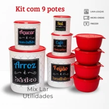 9-Piece Decorated Plastic Kitchen Food Container Kit - Rojo y blanco - Ver 3
