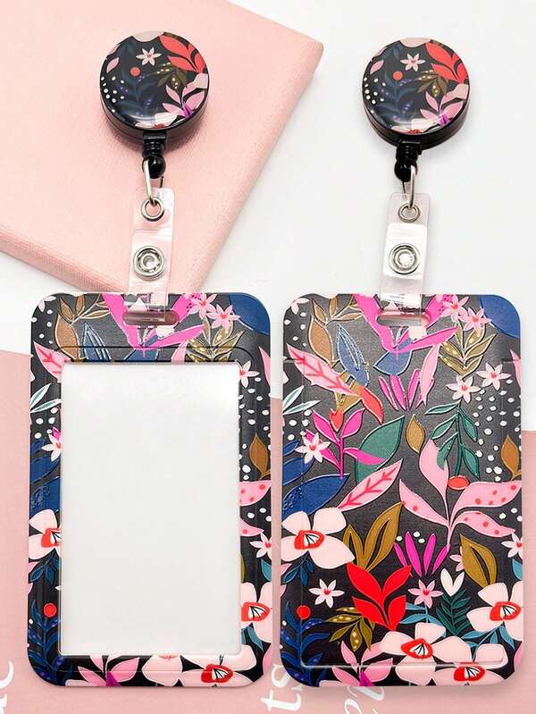 1pc High-End Creative ABS Card Holder With Retractable Pull Buckle And UV Printed Sliding Cover, Suitable For Various Cards, Such As ID Card, Transportation Card, Work Card, Student Card, Etc. Back To School