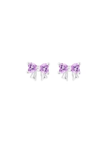 1 Pair S925 Sterling Silver Sweet Butterfly Cubic Zirconia Stud Earrings, Gold/Silver/White Diamond/Pink Diamond/Purple Diamond, Lightweight Exquisite Everyday Wear, Suitable For Student & Pierced Ears, Comes In Gift Box, Great For Valentine's Day - Bow - View 16