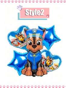 5pcs/Set Paw Patrol Theme Party Foil Balloon Set (Chase/Rubble Characters), Suitable For Birthday Decoration, Christmas Decor, Home Gifts, Christmas Ornaments - Multicolor - View 19