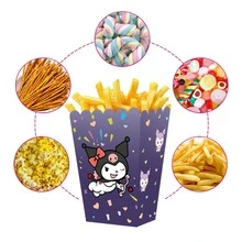 Sanrio [Caixas de Pipoca Hello Kitty] 12 caixas de pipoca Hello Kitty - Design listrado rosa e branco com motivos de coração, baldes de lanche dobráveis para festas, casamentos, aniversários, formaturas e embalagens para presentes | Design lúdico | Caixas de pipoca decorativas, para artigos de festa Hello Kitty, Natal, Halloween