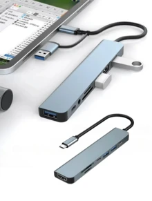 Hub Adapter 7 Ports USB 2.0 USB 3.0 Hub Type C 7 In 1 Usb 3.0 Usb-C USB-C Input - 灰色 - 查看 7