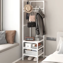 Lislark Eckgarderobe Metall Kleiderstange Schuhregal mit 3 Ablagen 10 Haken 43x43x178cm,Garderobenständer 10 haken Schuhregal Sitzfläche Stahlrohr Flurgarderobe Eck - Weiss - Übersicht 9