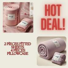 2 Pieces Oversize Double Fitted Bed Sheet Set Pink&Lilac | 70% Cotton %30 Polyester Ranforce 180x200 Cm With 30 Cm Deep Pockets | Includes 4 Pieces Pillowcase 50x70 Cm MADE IN TURKEY - Pink - View 1