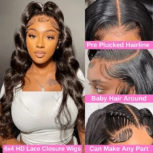 34 Inch Wear And Go Glueless Wigs Human Hair Pre Plucked Pre Cut 6x4 HD Human Hair Lace Wig Ready To Wear Body Wave Lace Front Wigs Human Hair For Women Beginners Friendly Natural Color - Natural Black - Xem 4