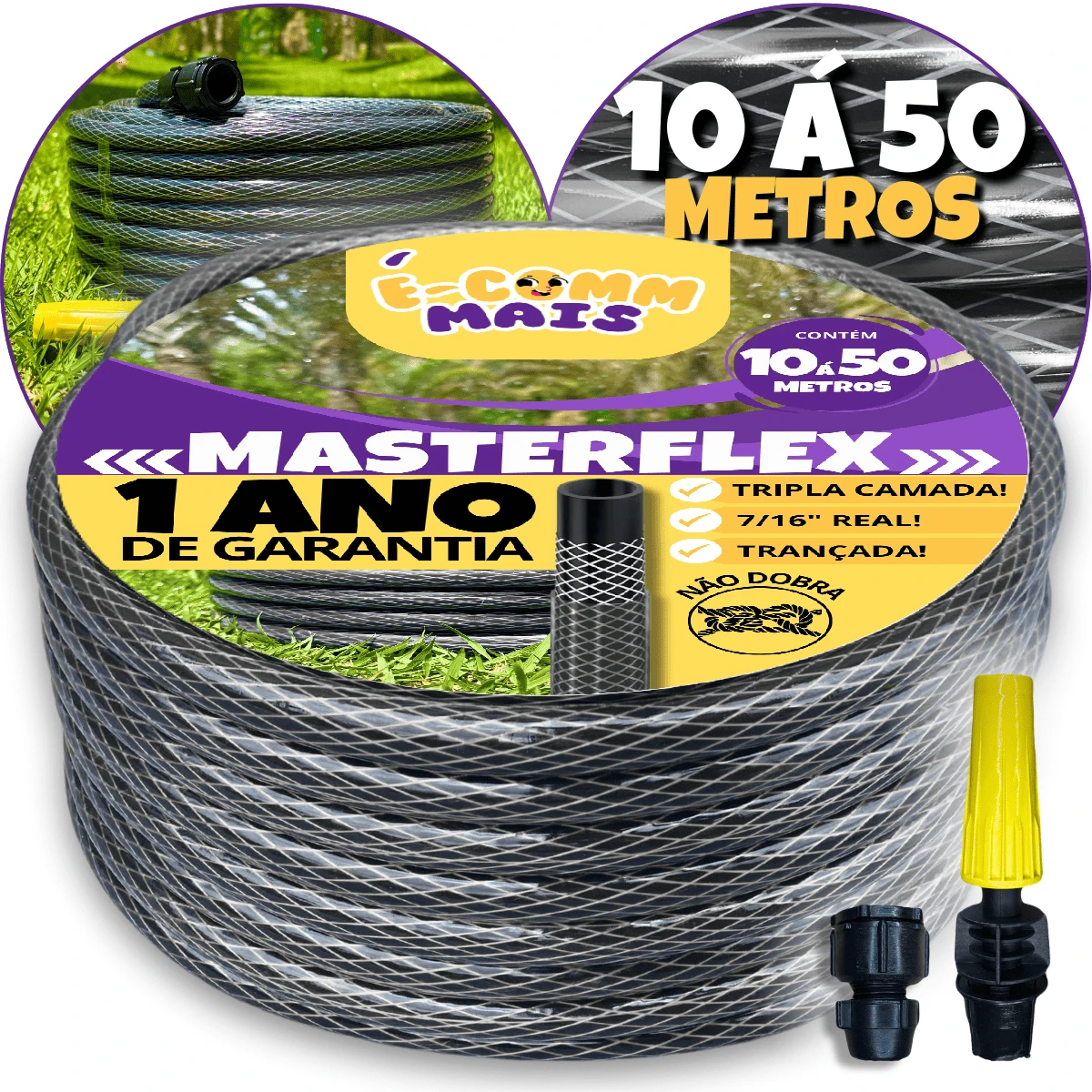 Braided Garden Hose 10 To 50m Meters Reinforced Does Not Kink - 黑色 - 查看 1