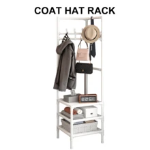 Lislark Eckgarderobe Metall Kleiderstange Schuhregal mit 3 Ablagen 10 Haken 43x43x178cm,Garderobenständer 10 haken Schuhregal Sitzfläche Stahlrohr Flurgarderobe Eck - Weiss - Übersicht 2