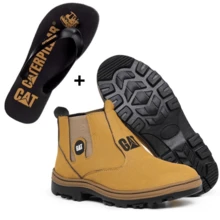Kit Botina Masculina Bota Com Elástico Com Chinelo Caterpillar Calce Fácil Trabalho Passeio Dia a Dia Festas Resistente Elegante Com Carteira Alta Qualidade