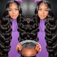 34 Inch Wear And Go Glueless Wigs Human Hair Pre Plucked Pre Cut 6x4 HD Human Hair Lace Wig Ready To Wear Body Wave Lace Front Wigs Human Hair For Women Beginners Friendly Natural Color - Natural Black - Xem 3