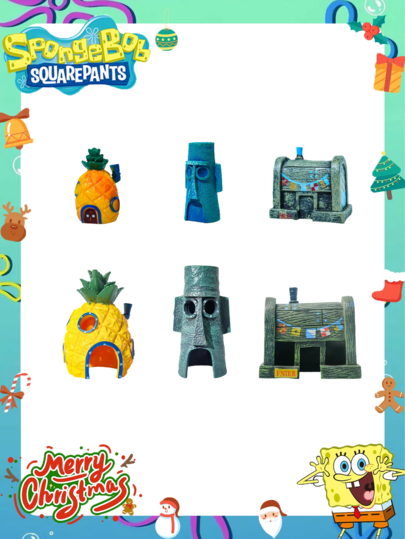 SPONGEBOB 1件装海绵宝宝菠萝屋水族箱装饰套装，海绵宝宝水族箱装饰套装，水族箱摆件，经久耐用，是与朋友共度节日派对氛围装饰的最佳选择，派对装饰