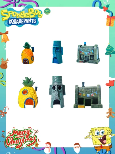 SPONGEBOB 1件装海绵宝宝菠萝屋水族箱装饰套装，海绵宝宝水族箱装饰套装，水族箱摆件，经久耐用，是与朋友共度节日派对氛围装饰的最佳选择，派对装饰