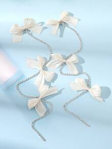 Cute 2pcs Ballet Style Bowknot Hair Clips With Rhinestone Chain Valentine's Day Valentines Claw Clips Hair Claws Hair Barrettes, School Stuff, Elegant, College, Bows, Hair Accessories, Head Accessories - Beige - View 10